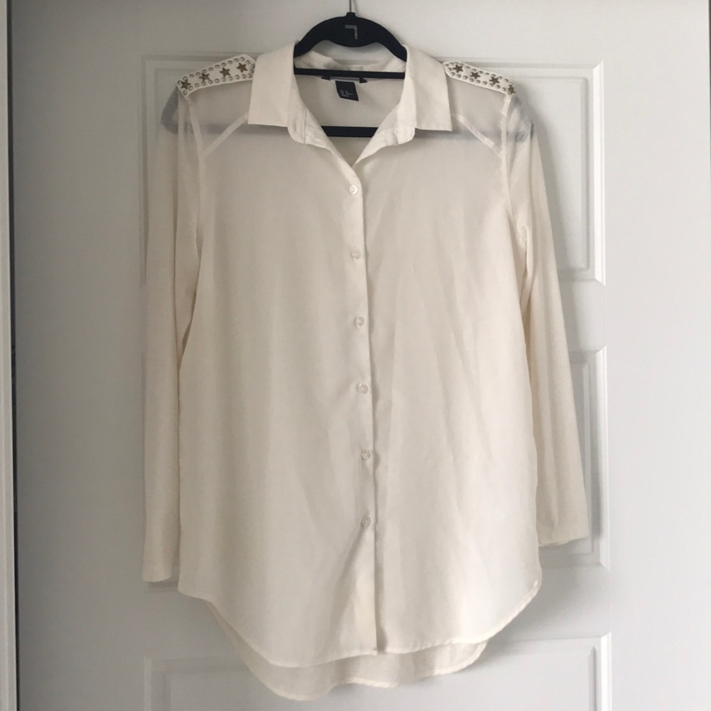 H&M Button-Down Blouse w/Embellished Shoulders